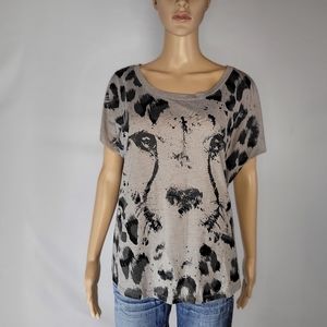 Rock & Republic Gray and Black Leopard Top, Large.